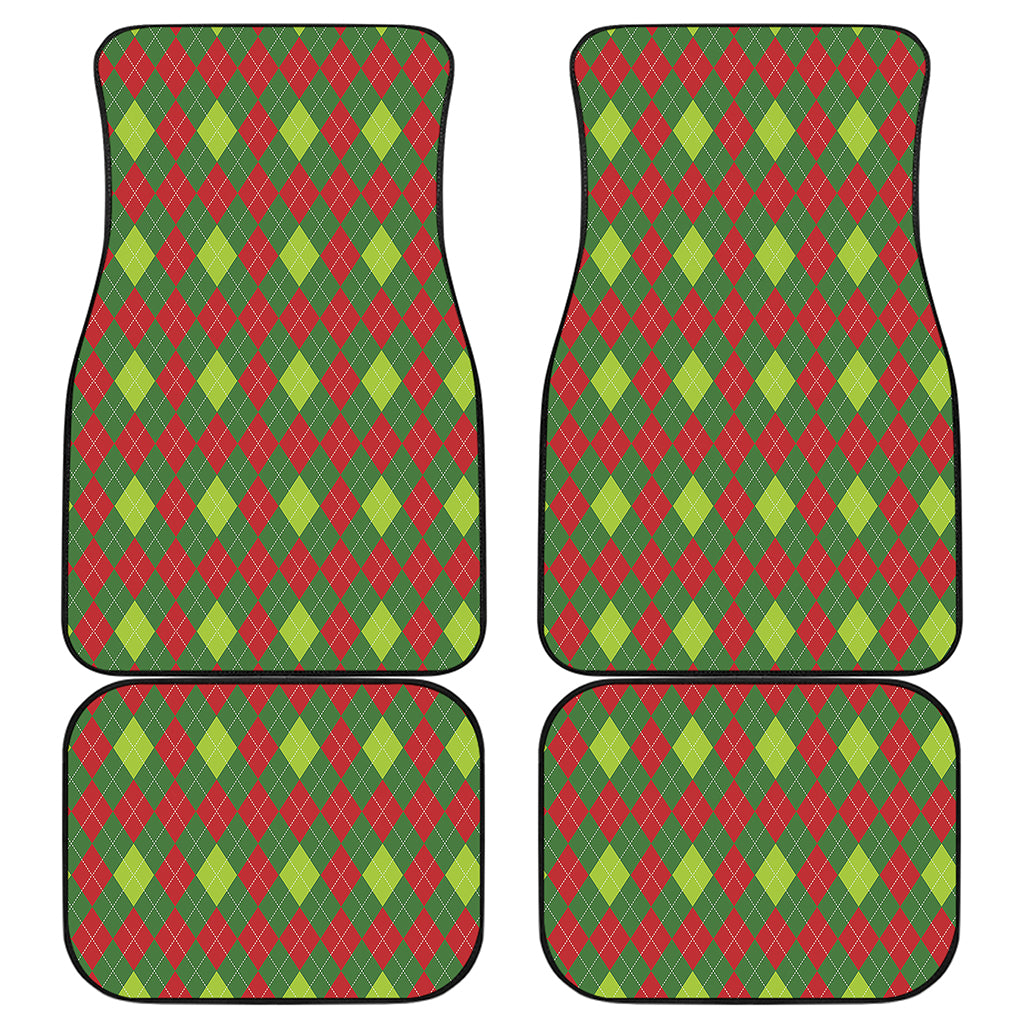 Green And Red Christmas Argyle Print Front and Back Car Floor Mats