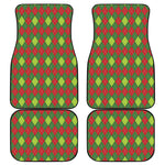 Green And Red Christmas Argyle Print Front and Back Car Floor Mats