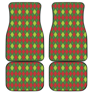 Green And Red Christmas Argyle Print Front and Back Car Floor Mats