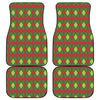 Green And Red Christmas Argyle Print Front and Back Car Floor Mats