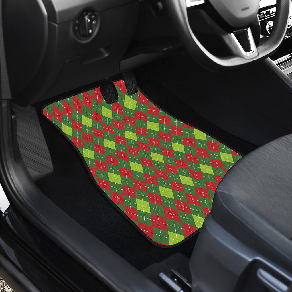 Green And Red Christmas Argyle Print Front and Back Car Floor Mats