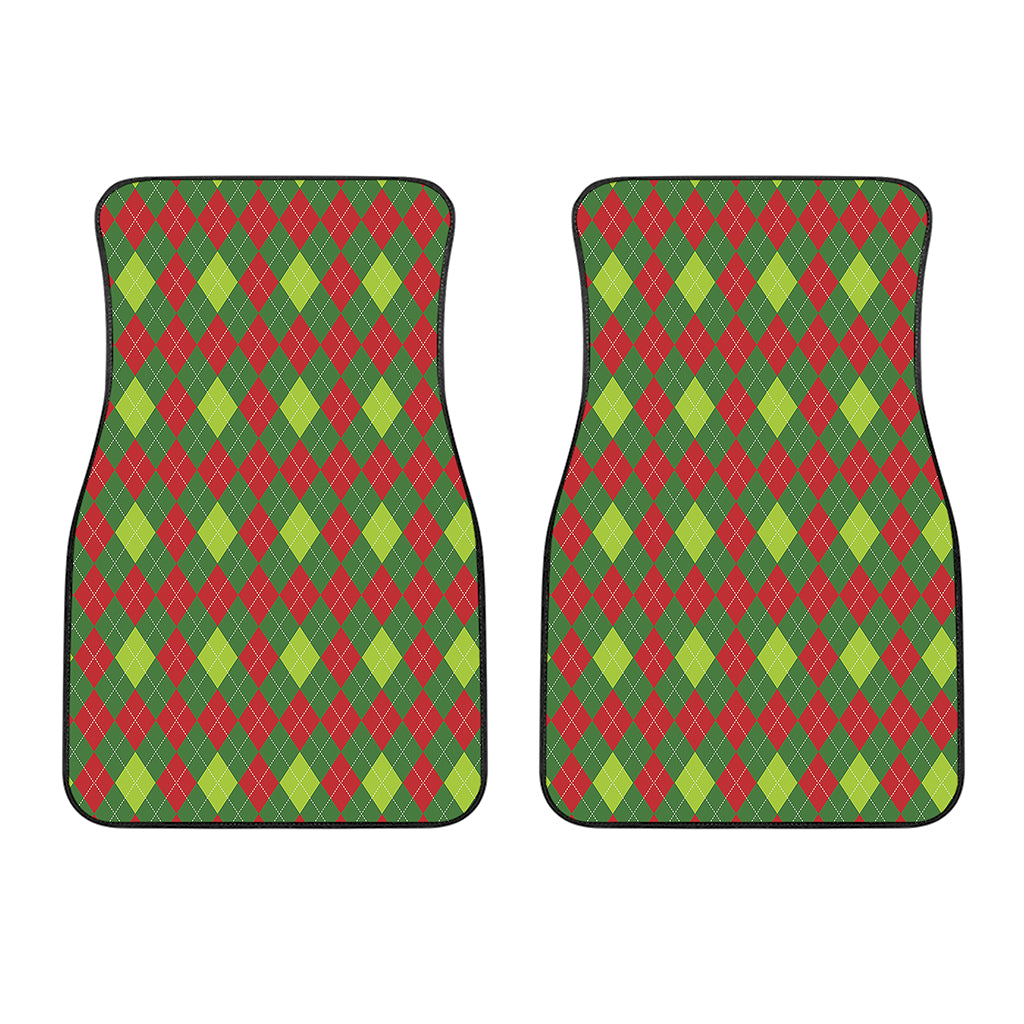 Green And Red Christmas Argyle Print Front Car Floor Mats