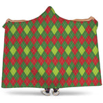 Green And Red Christmas Argyle Print Hooded Blanket