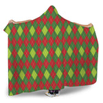 Green And Red Christmas Argyle Print Hooded Blanket