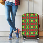 Green And Red Christmas Argyle Print Luggage Cover