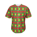Green And Red Christmas Argyle Print Men's Baseball Jersey