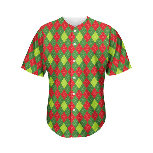 Green And Red Christmas Argyle Print Men's Baseball Jersey