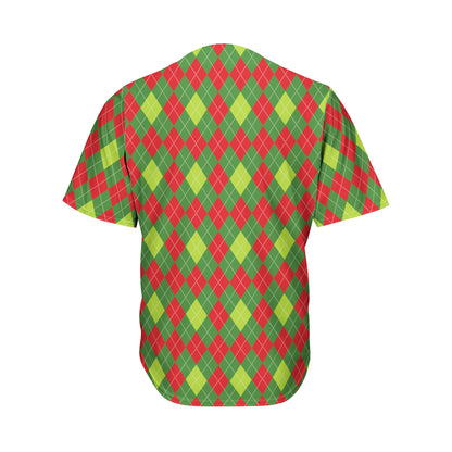 Green And Red Christmas Argyle Print Men's Baseball Jersey