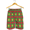 Green And Red Christmas Argyle Print Men's Shorts