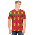 Green And Red Christmas Argyle Print Men's T-Shirt