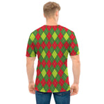 Green And Red Christmas Argyle Print Men's T-Shirt