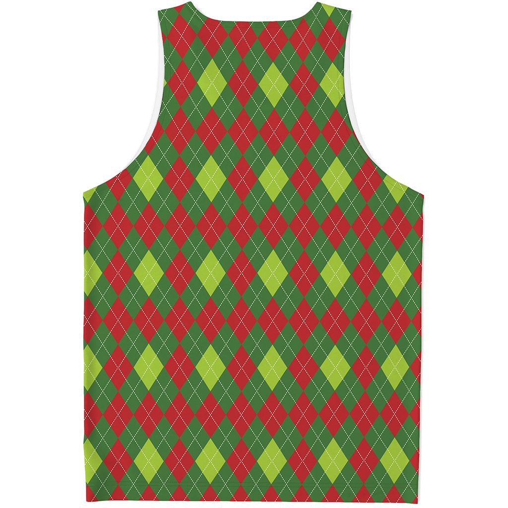 Green And Red Christmas Argyle Print Men's Tank Top