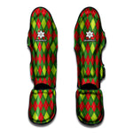 Green And Red Christmas Argyle Print Muay Thai Shin Guard