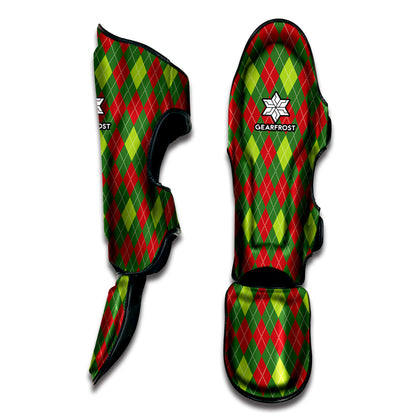 Green And Red Christmas Argyle Print Muay Thai Shin Guard