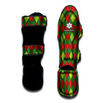 Green And Red Christmas Argyle Print Muay Thai Shin Guard