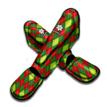 Green And Red Christmas Argyle Print Muay Thai Shin Guard