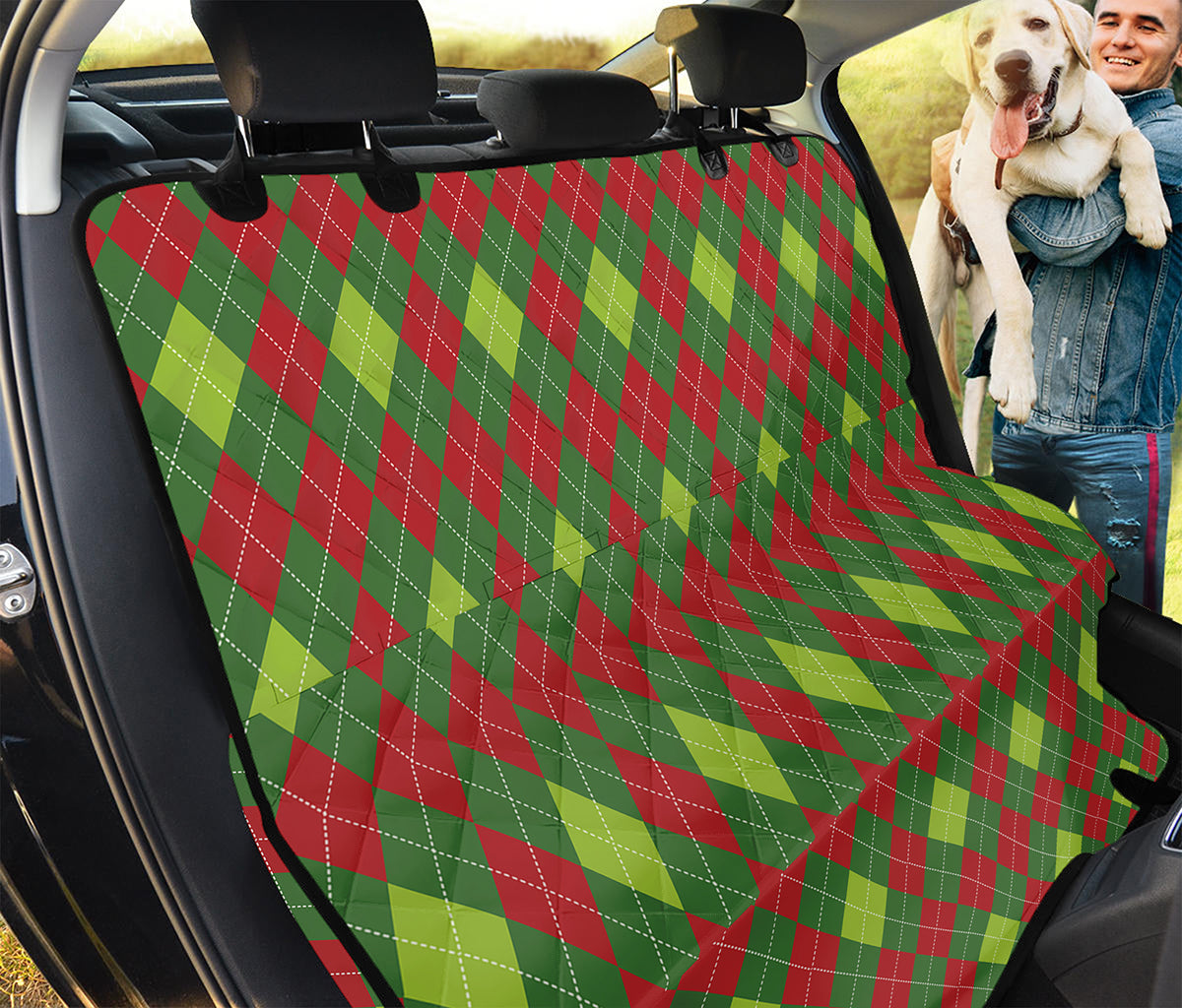 Green And Red Christmas Argyle Print Pet Car Back Seat Cover