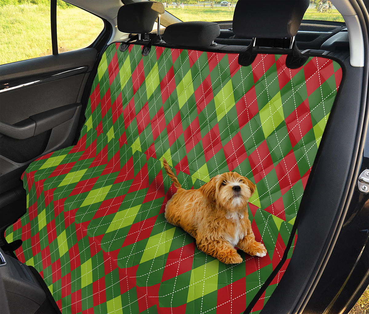 Green And Red Christmas Argyle Print Pet Car Back Seat Cover