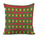 Green And Red Christmas Argyle Print Pillow Cover