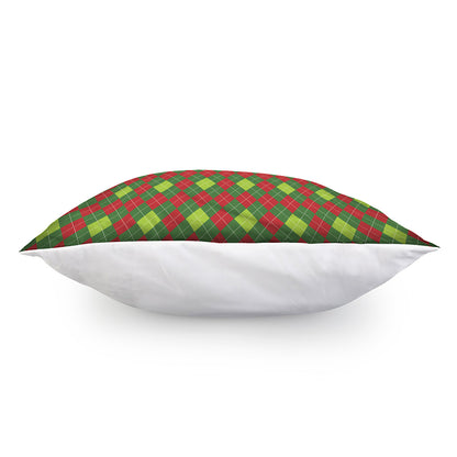 Green And Red Christmas Argyle Print Pillow Cover