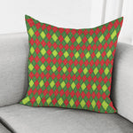 Green And Red Christmas Argyle Print Pillow Cover