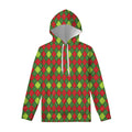 Green And Red Christmas Argyle Print Pullover Hoodie