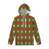 Green And Red Christmas Argyle Print Pullover Hoodie