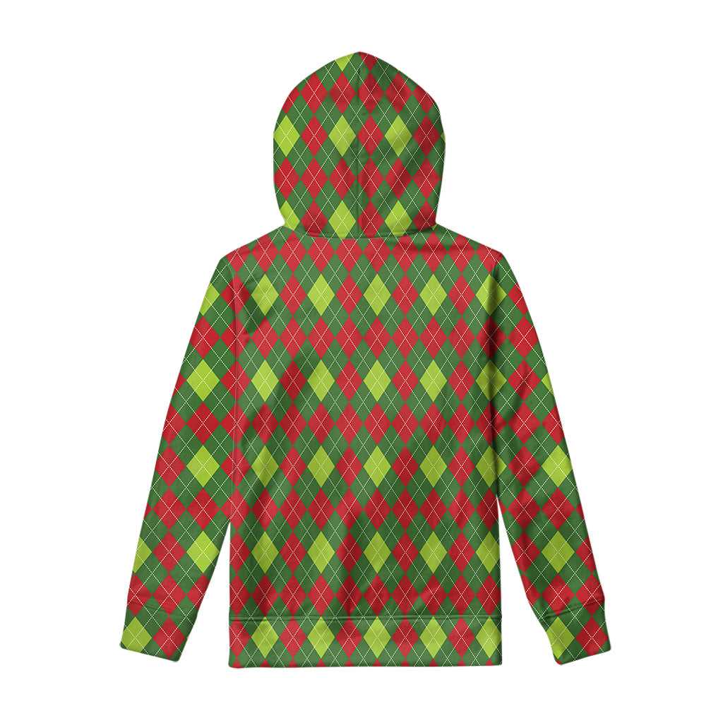 Green And Red Christmas Argyle Print Pullover Hoodie