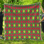 Green And Red Christmas Argyle Print Quilt