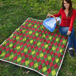 Green And Red Christmas Argyle Print Quilt
