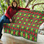 Green And Red Christmas Argyle Print Quilt