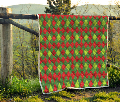 Green And Red Christmas Argyle Print Quilt