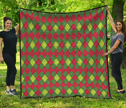 Green And Red Christmas Argyle Print Quilt