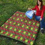 Green And Red Christmas Argyle Print Quilt