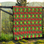 Green And Red Christmas Argyle Print Quilt