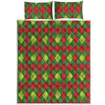 Green And Red Christmas Argyle Print Quilt Bed Set