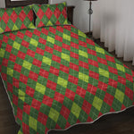 Green And Red Christmas Argyle Print Quilt Bed Set