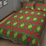 Green And Red Christmas Argyle Print Quilt Bed Set