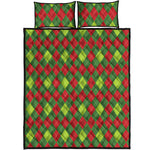 Green And Red Christmas Argyle Print Quilt Bed Set