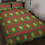 Green And Red Christmas Argyle Print Quilt Bed Set