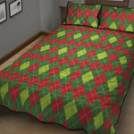 Green And Red Christmas Argyle Print Quilt Bed Set