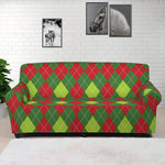 Green And Red Christmas Argyle Print Sofa Cover