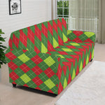 Green And Red Christmas Argyle Print Sofa Cover