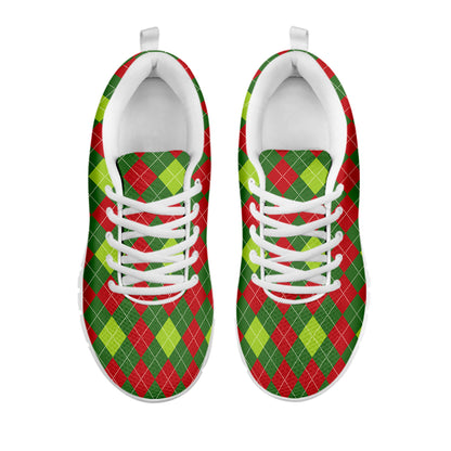 Green And Red Christmas Argyle Print White Sneakers