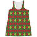 Green And Red Christmas Argyle Print Women's Racerback Tank Top