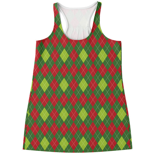 Green And Red Christmas Argyle Print Women's Racerback Tank Top