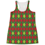 Green And Red Christmas Argyle Print Women's Racerback Tank Top