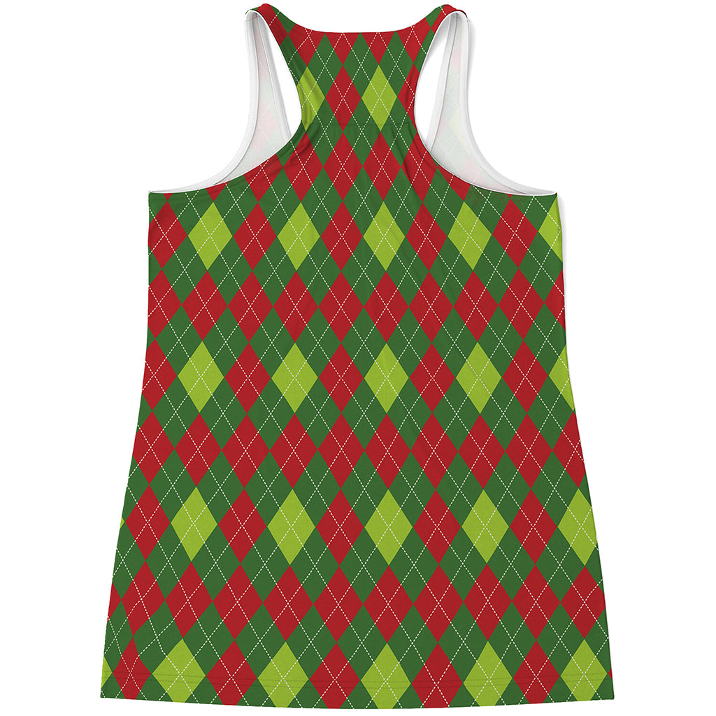 Green And Red Christmas Argyle Print Women's Racerback Tank Top