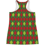 Green And Red Christmas Argyle Print Women's Racerback Tank Top