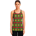 Green And Red Christmas Argyle Print Women's Racerback Tank Top